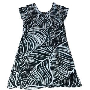 VTG Hula Moon By Jams World Leaf Mini Dress Women Sz. Small Black White Hawaiian